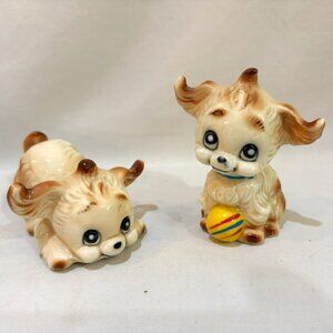 Pair of Vintage Brinns Bone China Playful Pekingese Puppy Dog Figurine Taiwan